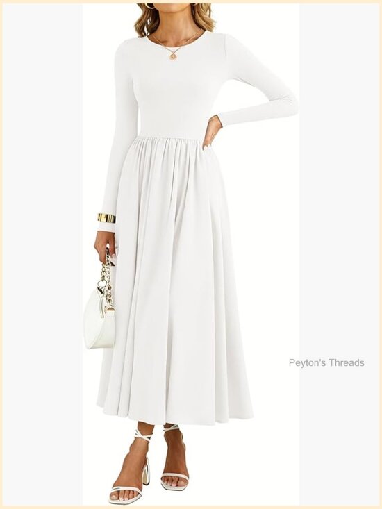Dresses & Skirts - Casual Long Sleeve Midi Dress with Pockets Flowy A-Line